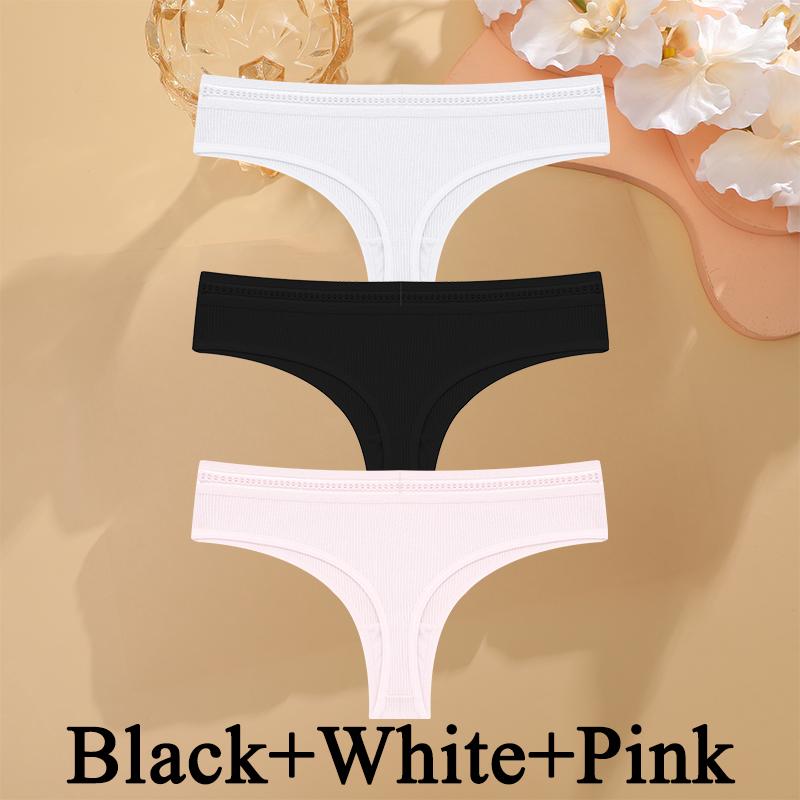 3PCS/SET Basic Women's Cotton Brazilian Pants Soft G-String Transparent Sexy Briefs Female Soft Comfortable Stretch Thong