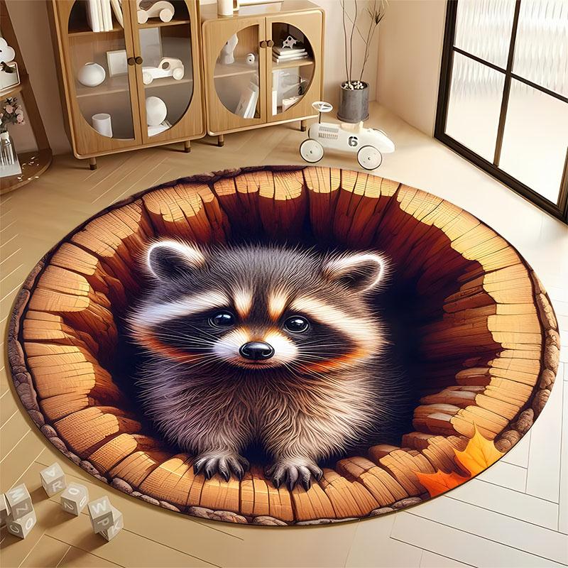 "Cozy Raccoon Print Round Carpet for Kids' Rooms" round carpet for home sofa bedroom, gift