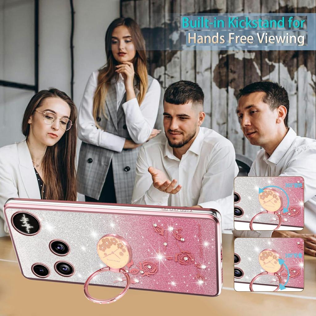 For Nothing Phone (3) 5G Case Ring Kickstand TPU Flowers Phone Cover Gradient Glitter