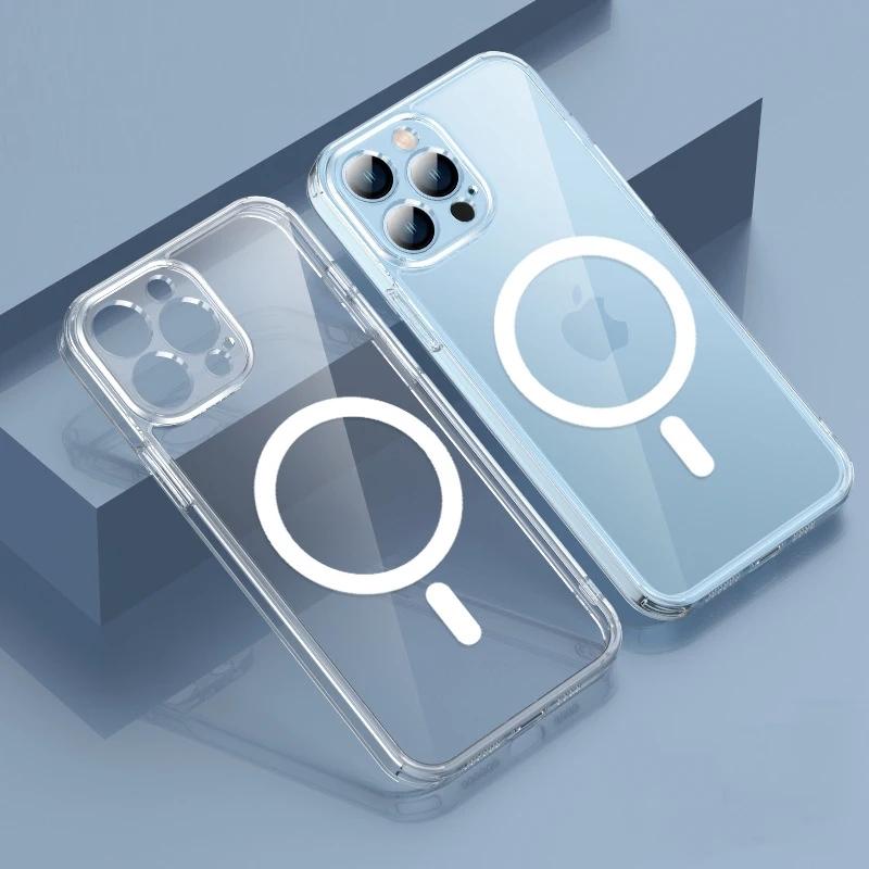 Прозрачный чехол для телефона для iPhone 15 13 12 11 14 Pro Max для MagSafe Магнитный чехол для беспроводной зарядки XR XS Max Накладка Защитный чехол
