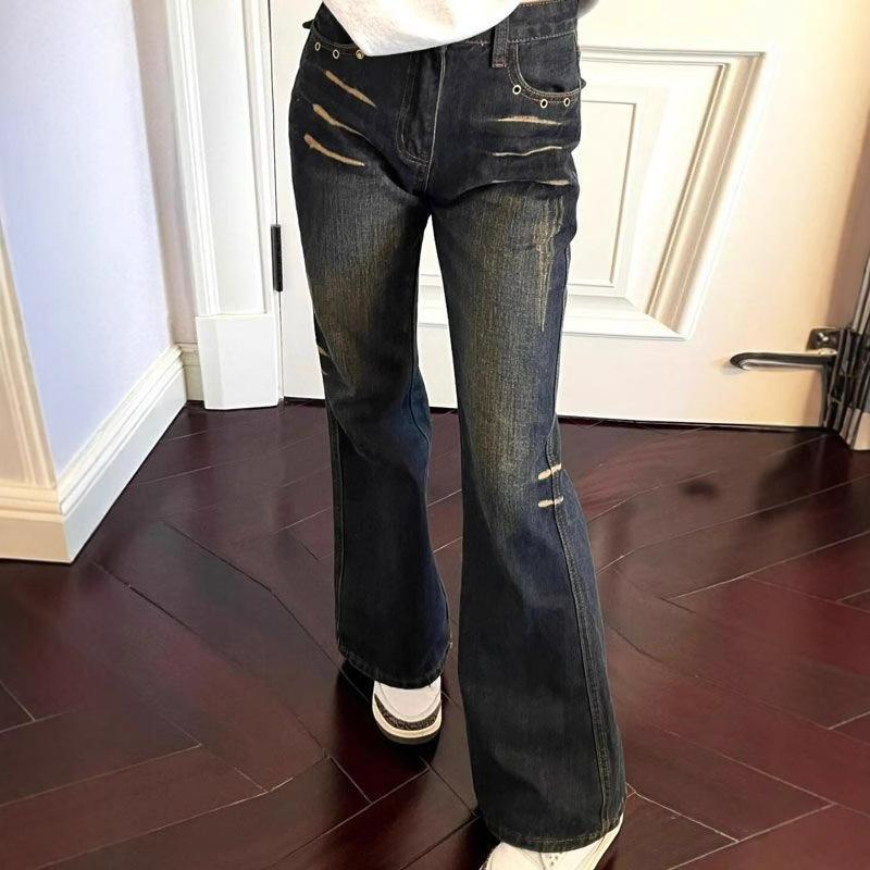 Ретро Джинсы Микроклеш Женские С Завышенной Талией Тонкие Маленькие Модные Удобные Универсальные Свободные Широкие Брюки Джинсы для Женщин Длинные Джинсовые Брюки