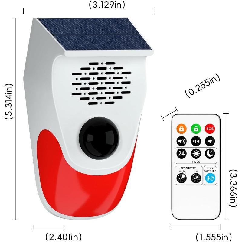 Солнечный голосовой оповещатель. Инфракрасный детектор человеческого тела. Высокодецибелная звуковая и световая сигнализация с несколькими режимами работы.