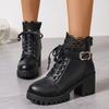 Fall and Winter Fashion Korean Size Boots Women's Round Toe Thick Heel Back Zipper Lace Lace Martin Boots