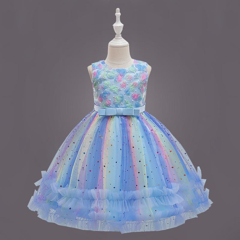 Платье для маленьких девочек, милое красочное летнее платье с принтом в виде сердца, летнее платье в стиле вестерн, детское платье принцессы