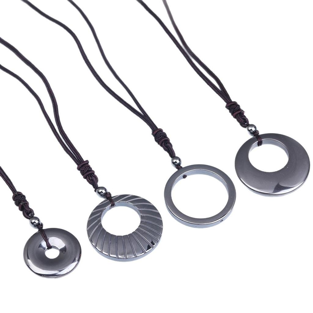 Natural Moon Ring Pendant Silver Black Hematite Bamboo Sporty Long Distance Relationship Couple Necklace Natural Stone Original
