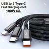 100W 3 in 1 USB to 3×Type-C Cable Phones Fast Charging Data Cable 1.2m/0.2m Extension Cord USB C PD High-Speed Data Transmission