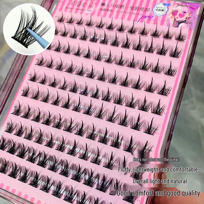 Mengjie Self-Adhesive No-Glue Large Capacity False Eyelashes for Beginners - Natural Single Cluster Comic Style