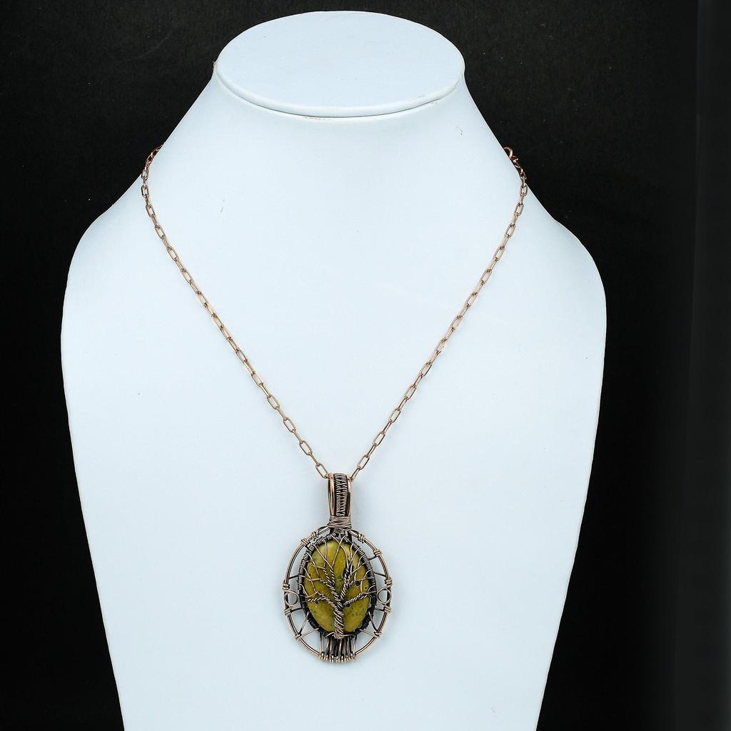 Подвеска из стихтита «Дерево жизни», медная проволока, обернутая в обертку, драгоценный камень, медная проволока, ювелирное изделие ручной работы, уникальный медный дизайн, кулон, подарок для нее