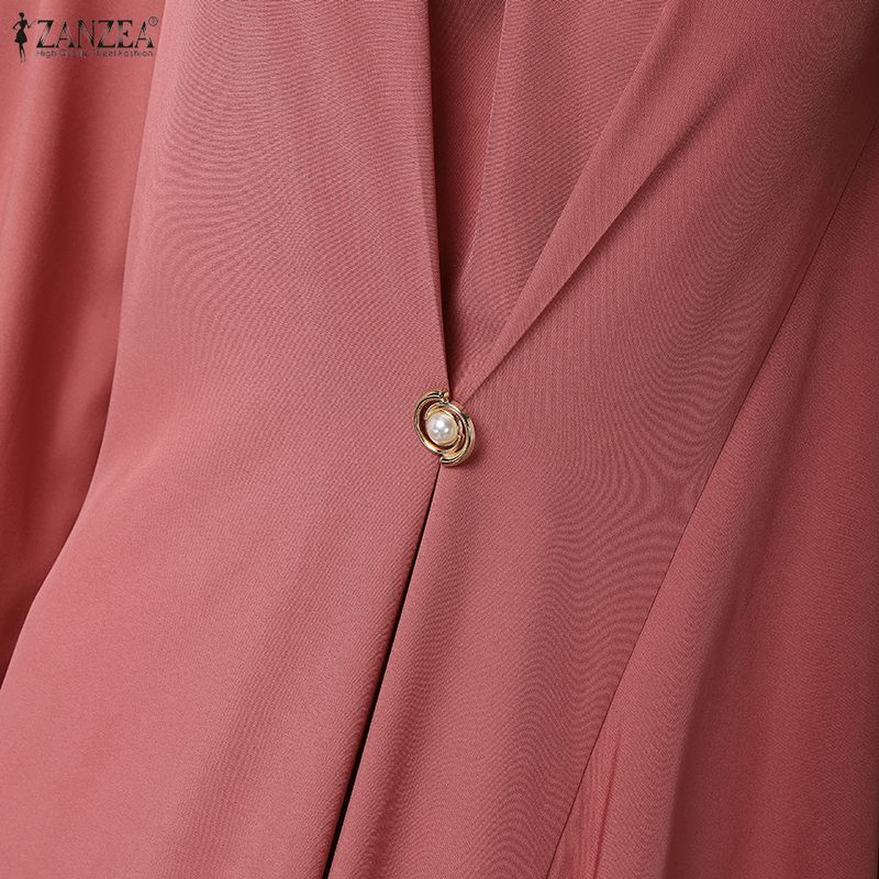 ZANZEA Женское повседневное платье с круглым вырезом, длинными рукавами, свободного кроя, с оборками, вставками, длинное