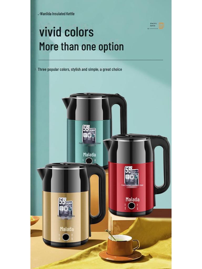 Электрический чайник Wanlida: Нержавеющая сталь, постоянная температура, большая вместимость, многофункциональность, автоматическое отключение питания.