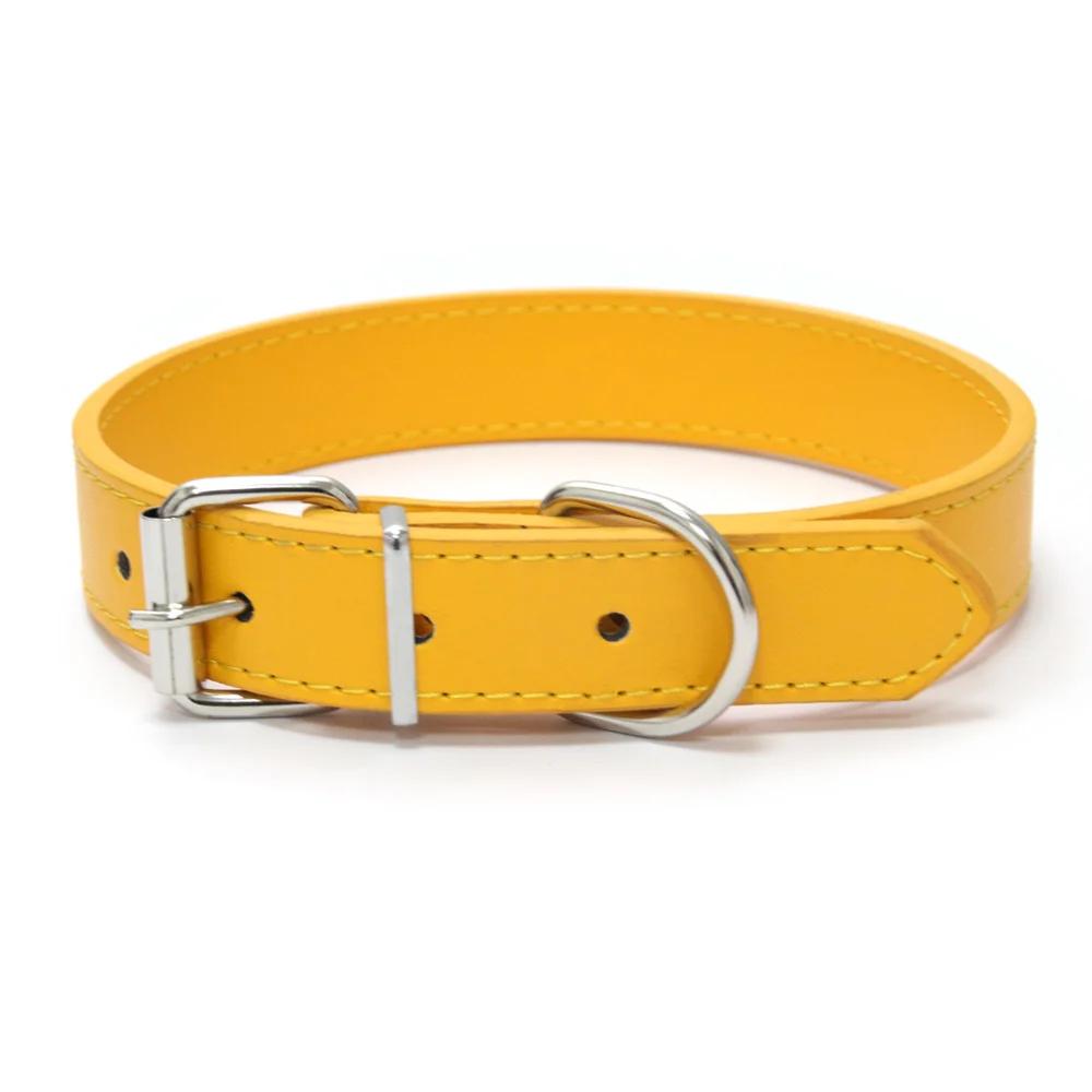 Однотонный кожаный ошейник для собак, регулируемое ожерелье для кошек, шейный ремень для щенков, подходит для средних и маленьких собак, товары для животных XS-XL