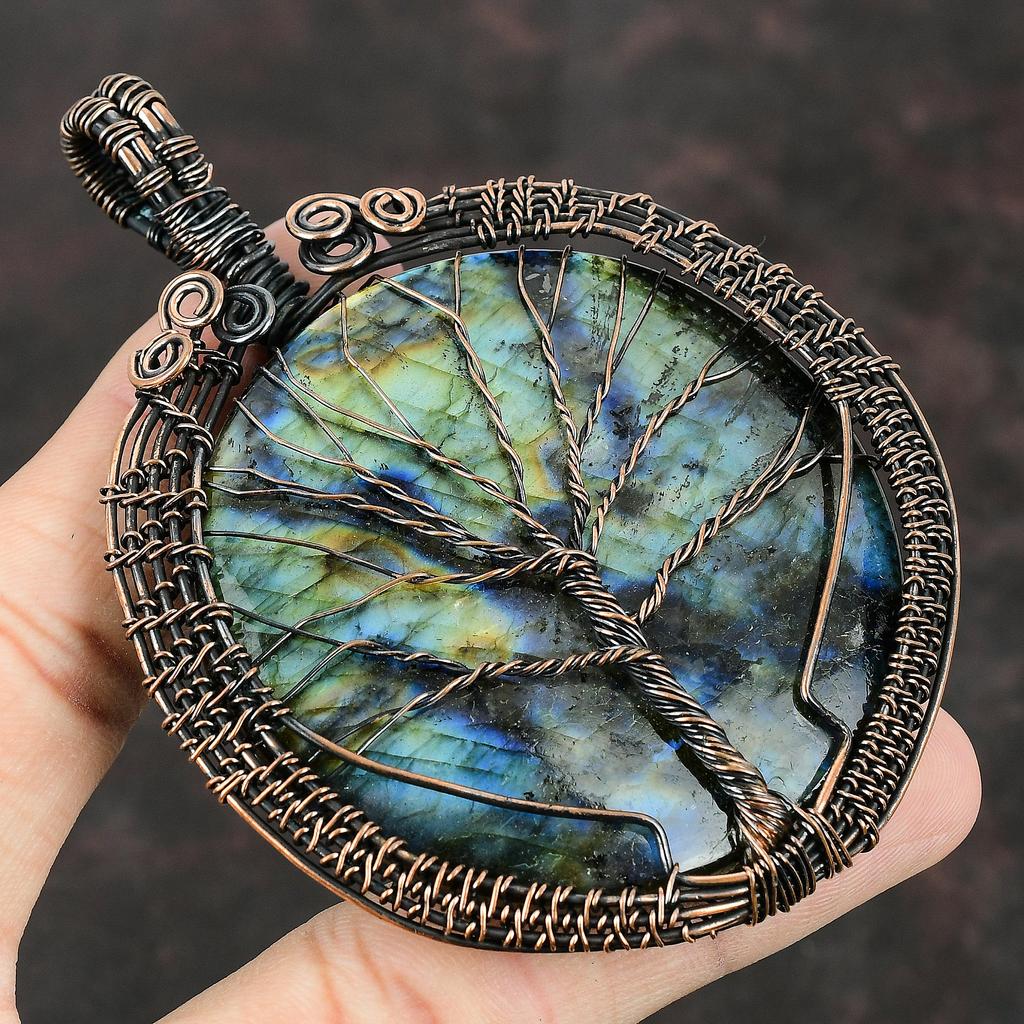 Дерево жизни лабрадорит медный кулон медная проволока обернутый кулон драгоценный камень ювелирные изделия ручной работы подарок для матери большой камень лабрадорит ювелирные изделия