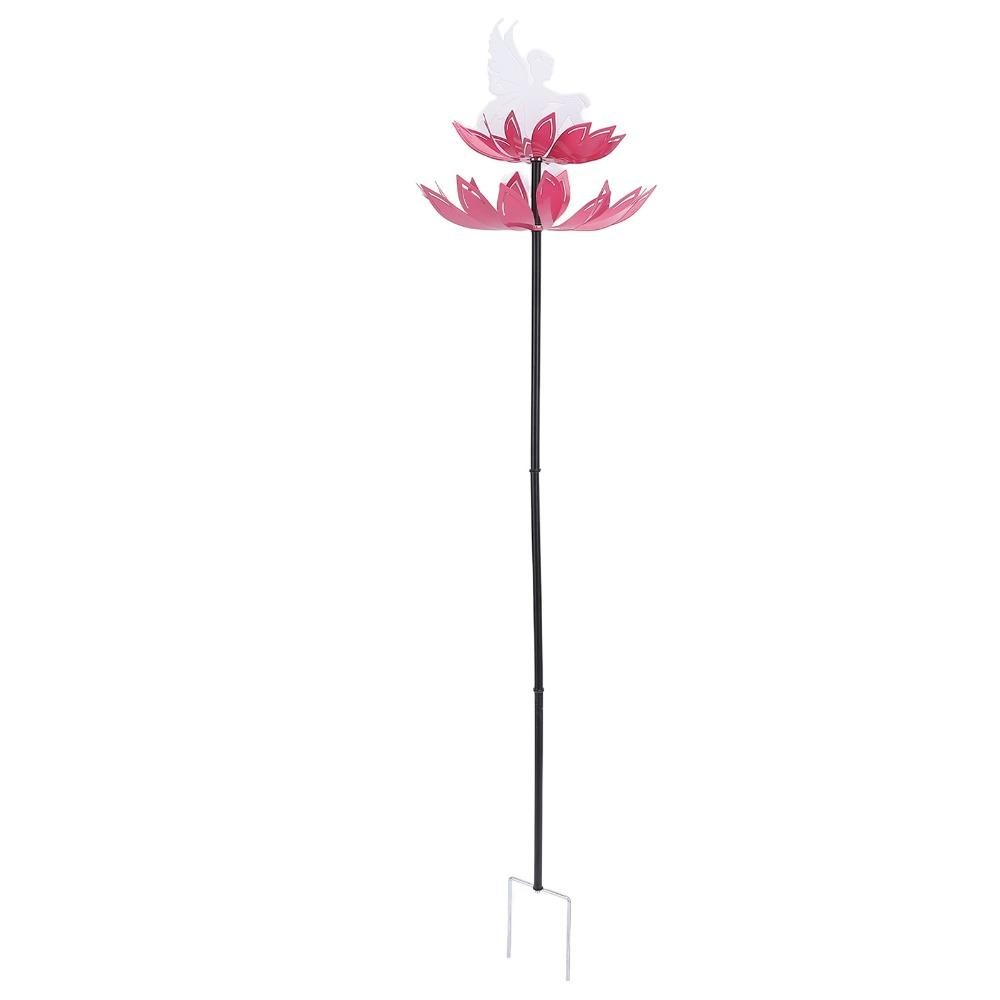 8pcs 2 Flowers Wind Spinner Alloy Outdoor Windmill Metal Flower Sculpture Outdoor Decoration