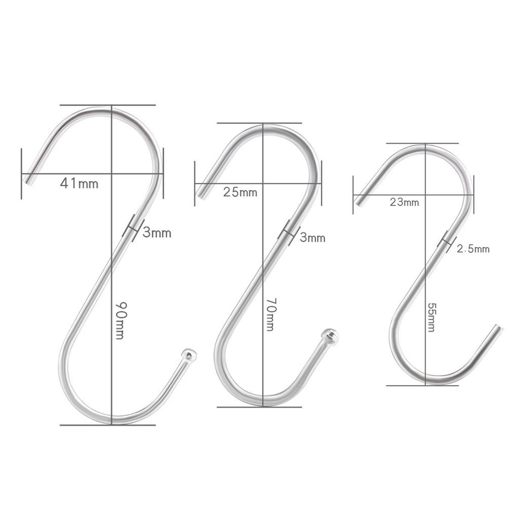 Stainless Steel S Hooks Heavy Duty Multi-Purpose S Shaped Hooks for Kitchen Utensils, Closet Clothes Bathroom Towels Workshop Tools, 3 Sizes Available