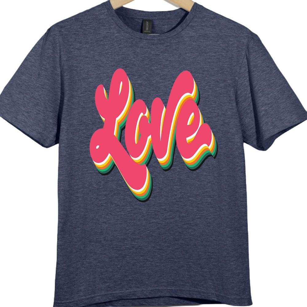 Love T Shirt Retro Script Text Graphic Tee Vintage Casual Streetwear Top