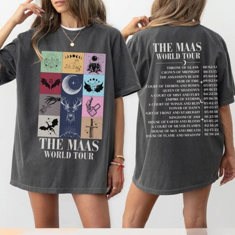 Сара Дж. Маас SJM Мерч Мировой Тур Футболка Престол Стекла Атрибутика Фаната Сумерки Мода Повседневный Комфорт Хлопковые Футболки