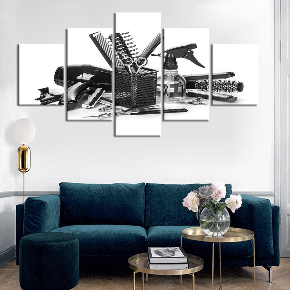 Без рамки 5 шт., модная парикмахерская, стрижка, HD настенное искусство, холст, постеры, картины, домашний декор для гостиной