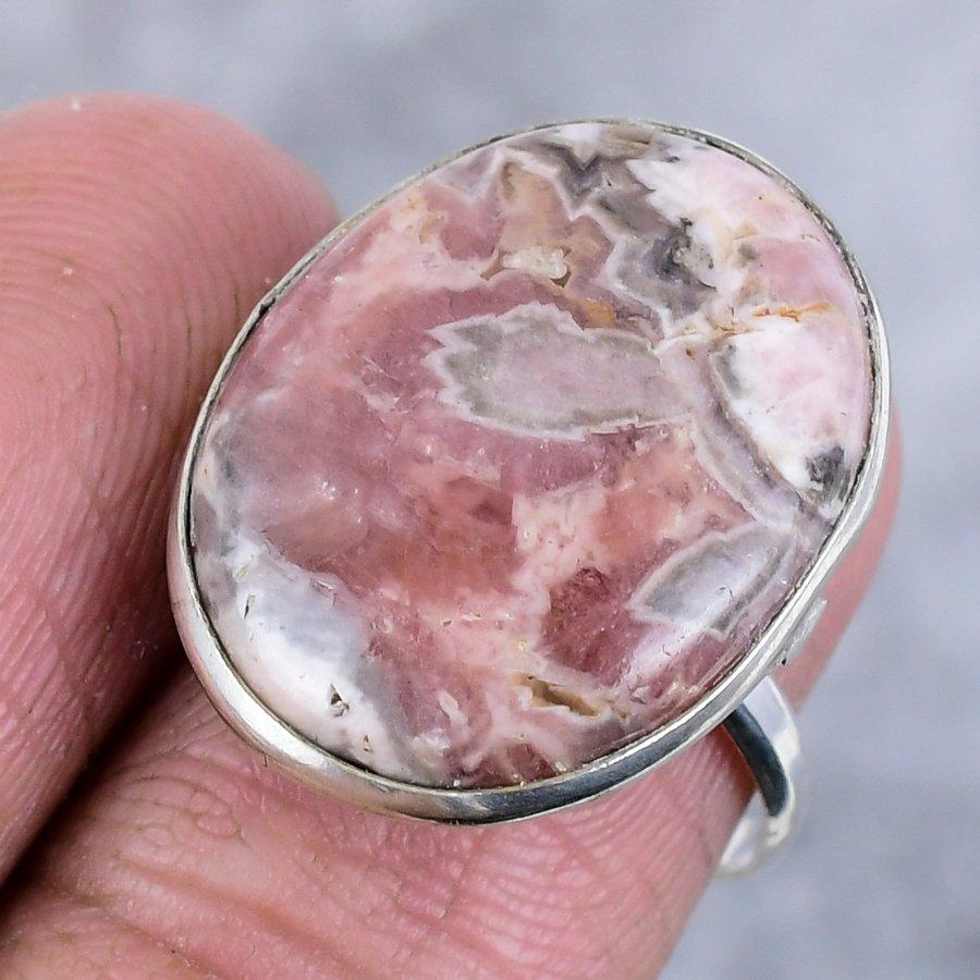Натуральный родохрозит драгоценный камень 925 стерлингового серебра ювелирное кольцо размер 7.5 E0d81