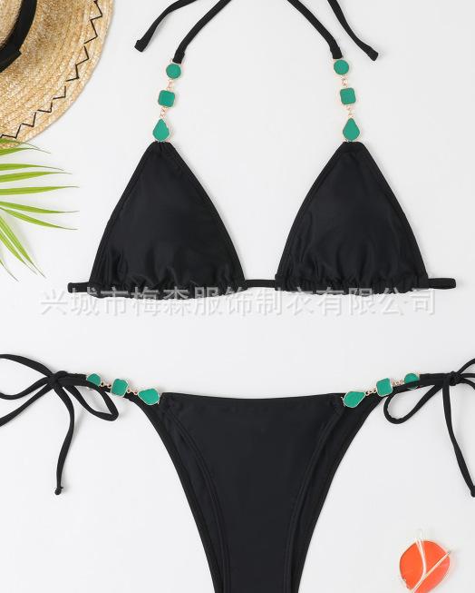 1011 new solid color European and American sexy bikini swimsuit women's swimsuit point paint pendant