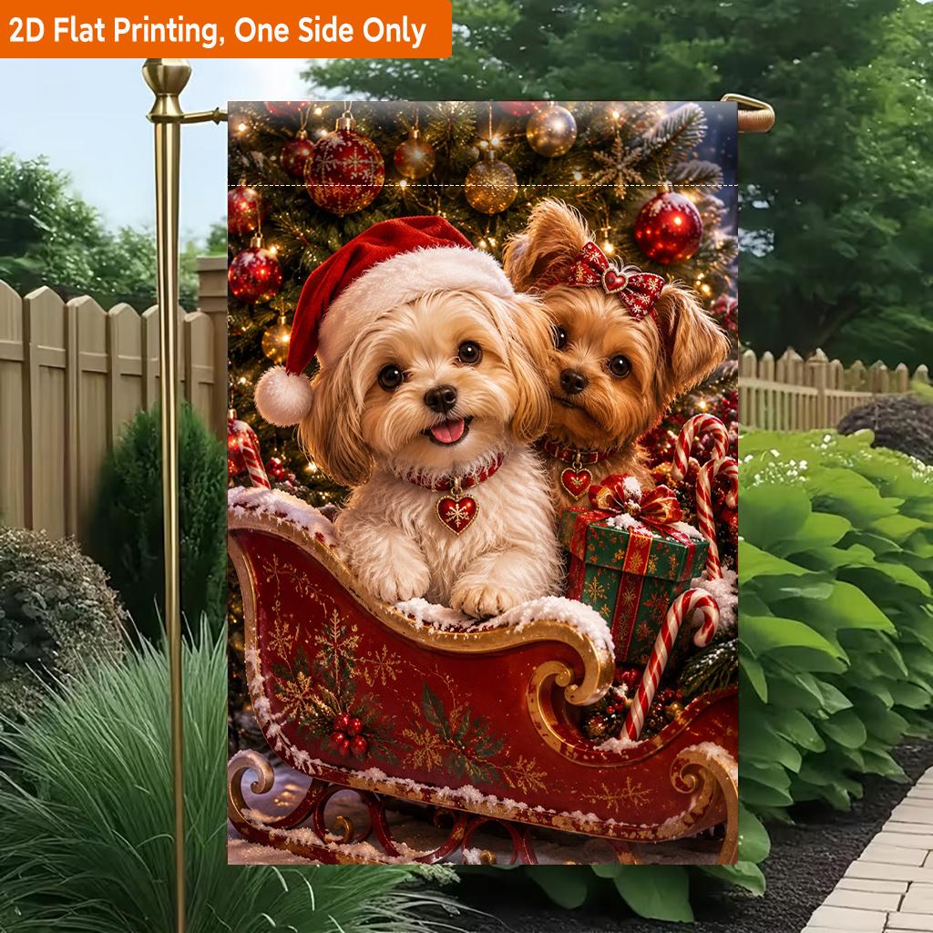 2D Flat, 2D Flat Printing Garden Flag 1pc, Christmas Fairy Setting Durable Single-Sided Print Yard Flag, Garden & Home Holiday Decoration, 29.97x44.96