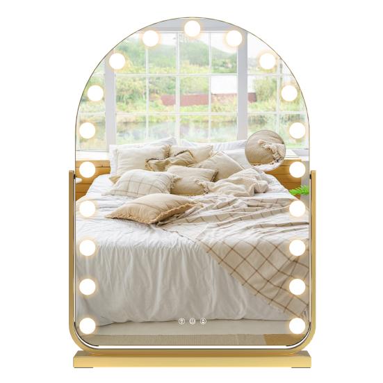 Vanity Mirror with 17 LED Lights, Curved Table Top Makeup Mirror, Rotatable Base Makeup Mirror with 10x Magnifying Glass, Touch