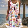 Women's Rose Flower Fake Two-piece Retro Pattern Printed Sleeveless Round Neck Dress Loose Soft and Comfortable Plus Size Dress