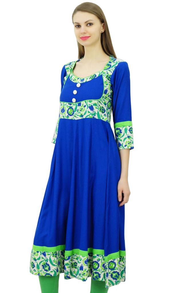 Phagun Женское платье-туника из искусственного шелка Анаркали с принтом Курти в шикарном стиле, индийское платье-туника