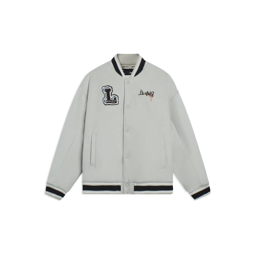 Li-Ning Sport Life Series Pattern Вышитый однобортный пиджак с длинным рукавом из хлопка Куртка унисекс Sprout-Yellow Gray AJMS141-3