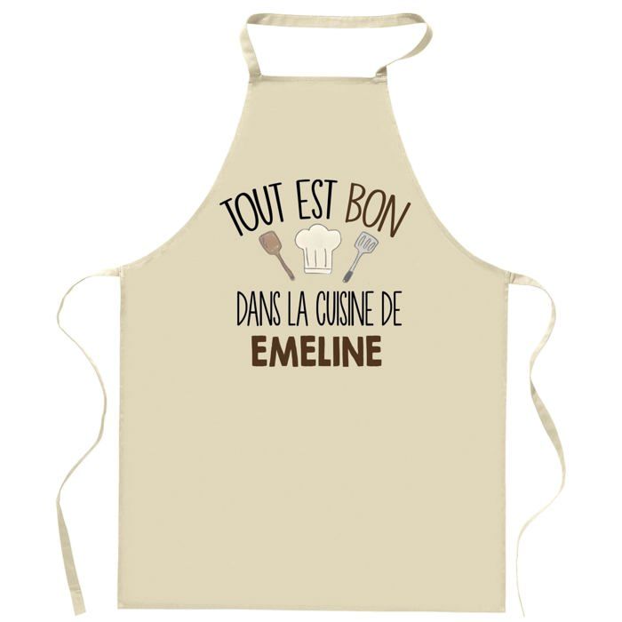 Planetee Tablier Tout est bon dans la cuisine de EMELINE | Cadeau original Prénom pour Cuisinière | Vêtement Blouse protection
