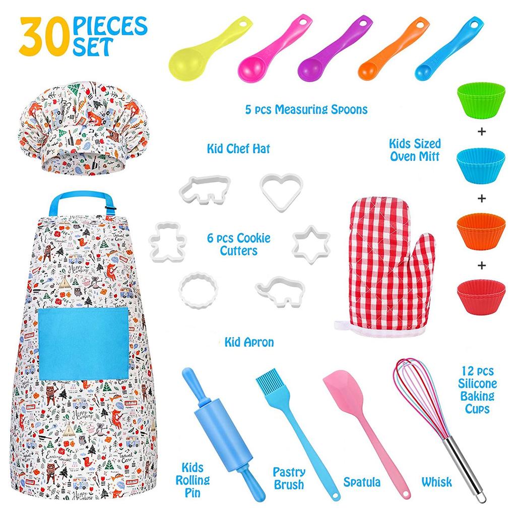 30 шт./компл. детский набор для выпечки, инструменты для выпечки, набор для приготовления пищи, в комплект входит детский фартук, шляпа шеф-повара