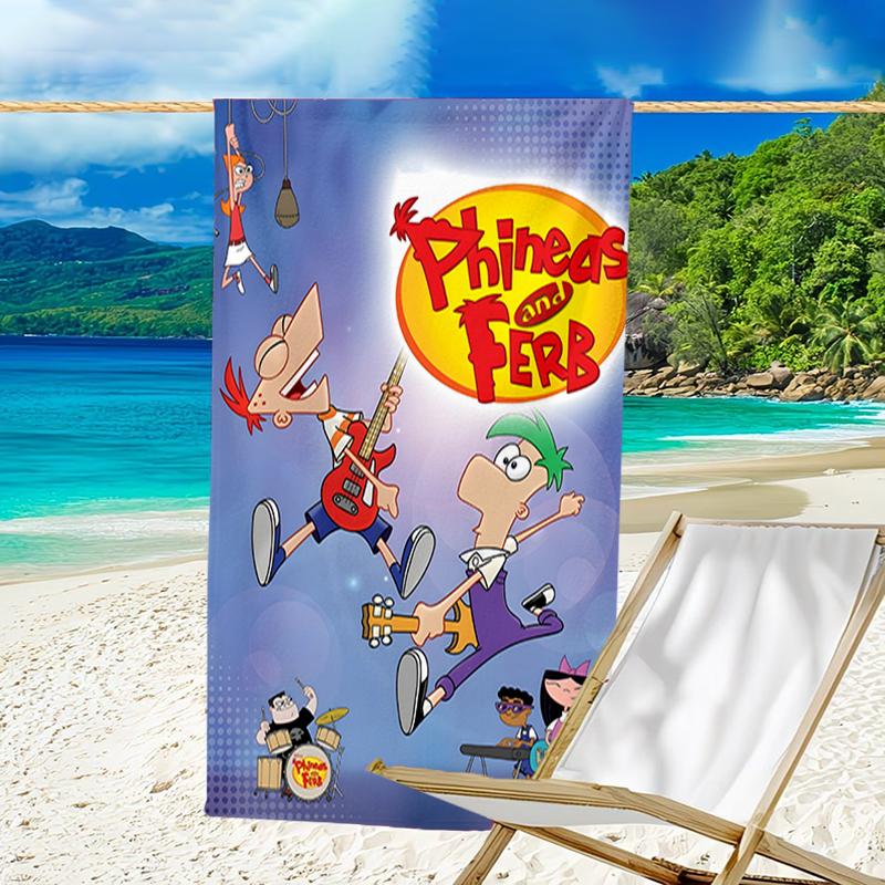 1pc Phineas and Ferb1 Beach Towel, Beach and Seaside Swimming Pool Equipment, Fashion Pattern, Rectangular, Travel Essentials