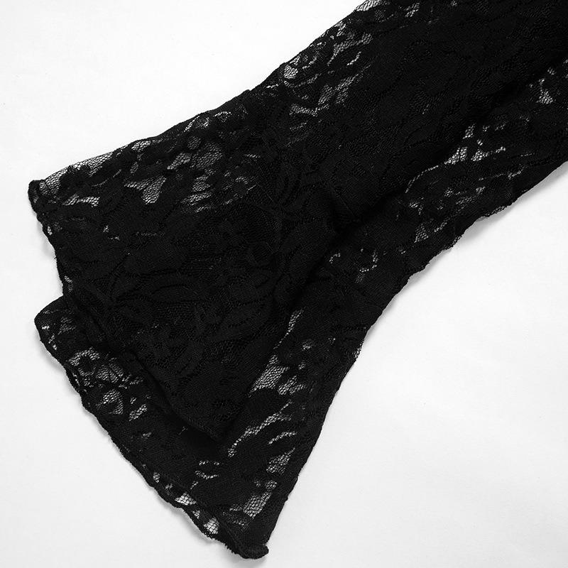 Модная прозрачная кружевная сексуальная футболка с круглым вырезом, женская футболка с крестообразным переплетением на груди и расклешенными рукавами, женская элегантная уличная облегающая женская футболка 26137