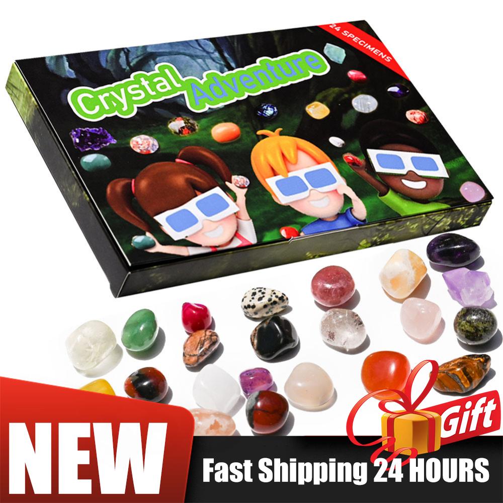 24 Days Christmas Countdown Calendar with Natural Rocks Gemstones Stones Crystals Gifts for Girls Countdown Crystal Gift Box