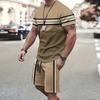 2 Piece Suits Men's Casual Pattern Printed Short Sleeve T Shirt and Track Shorts Set Holiday Lounge Beach Sports Suit Fitness