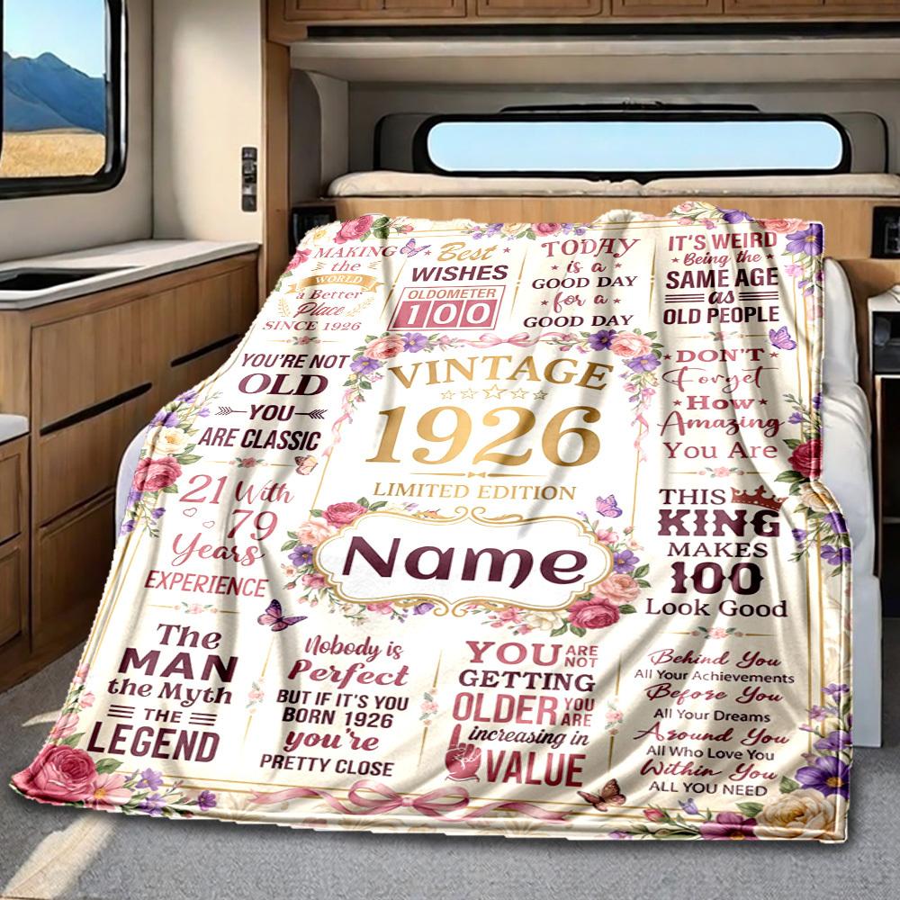 Vintage Milestone Birthday Blanket Personalized Name Soft Comfortable Stylish Blanket Car Blanket Perfect For Travel Camping Outdoor Home Suitable For