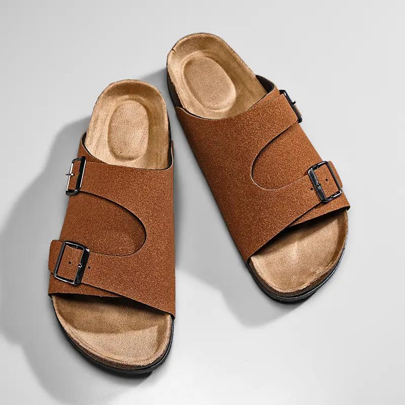 Модные женские и мужские сандалии на плоской подошве большого размера 45, повседневные, с пробковой стелькой, из искусственной кожи, мягкие, удобные, летние, унисекс, сандалии, дизайнерская мужская обувь