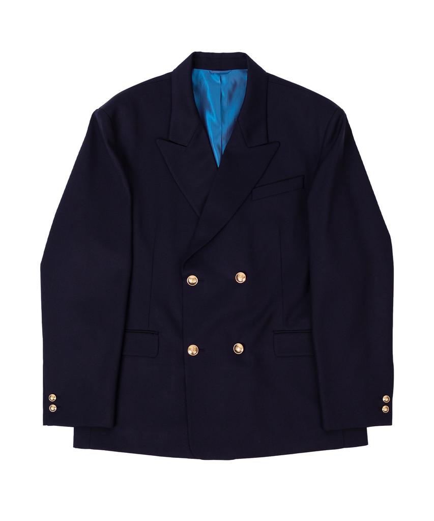 Intersection Oversized Double-Breasted Wool Jacket [Navy]