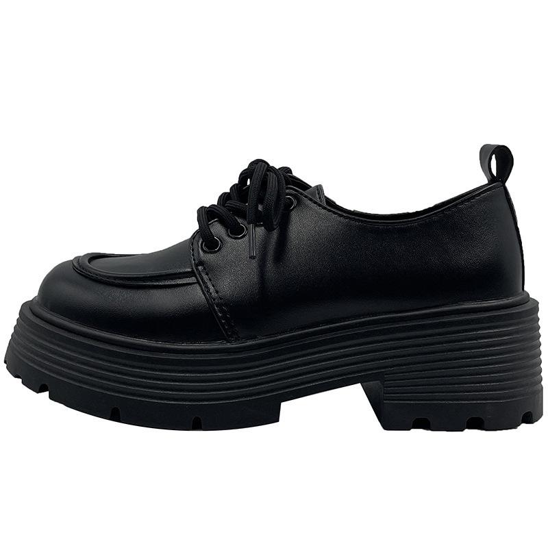 Японские черные маленькие кожаные туфли женские 2025 новая осень и зима ретро британский стиль на толстой подошве с увеличением роста универсальные на шнуровке jk одинарные туфли