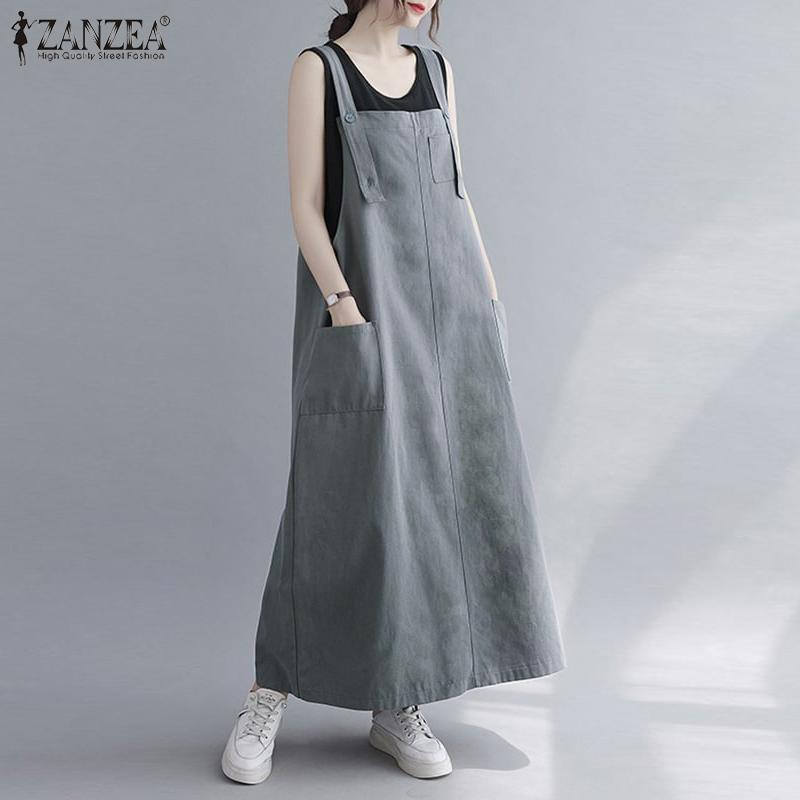 ZANZEA Женское повседневное комбинезон без рукавов с квадратным воротником и бретелями