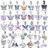Butterfly Dangle Charm Copper Original Pink Blue Zircon Fly Butterflies Charms Fit Bracelet Diy Jewelry For Women Gift