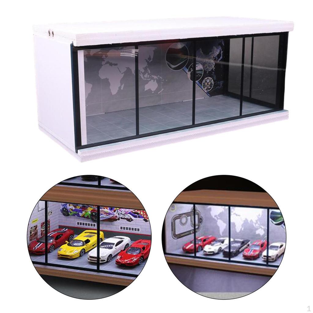 1:64 Коллекционная витрина для парковки, Встроенная светодиодная защита для литых автомобилей для куклы