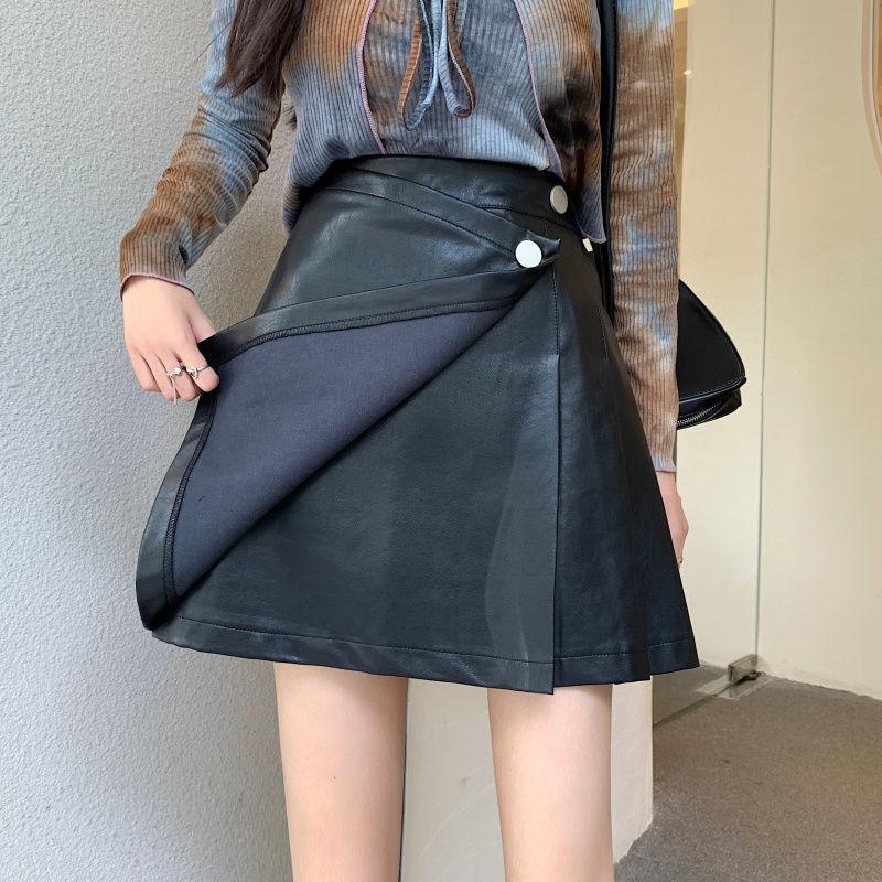 Летние кожаные юбки женские корейские модные винтажные короткая юбка из искусственной кожи OL женская повседневная плиссированная мини-юбка А-силуэта с высокой талией