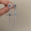 JWER Vintage Shine Crystal Zircon Cross Drop Earring For Women Girl Fashion Rhinestone Sword Earrings Punk Female Party Jewelry