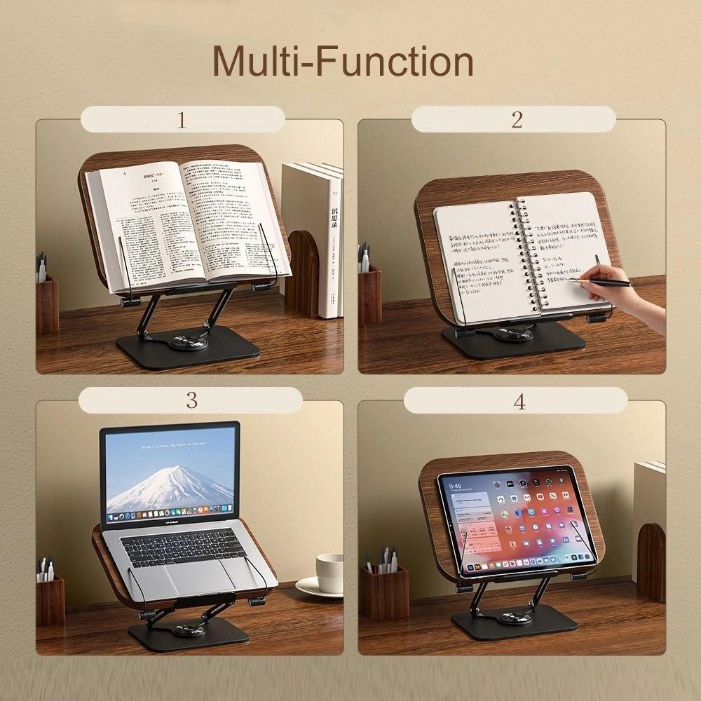 360° Rotating Base Reading Rack Solid Wood Laptop Holder Multi-Function Book Stand Desktop Riser