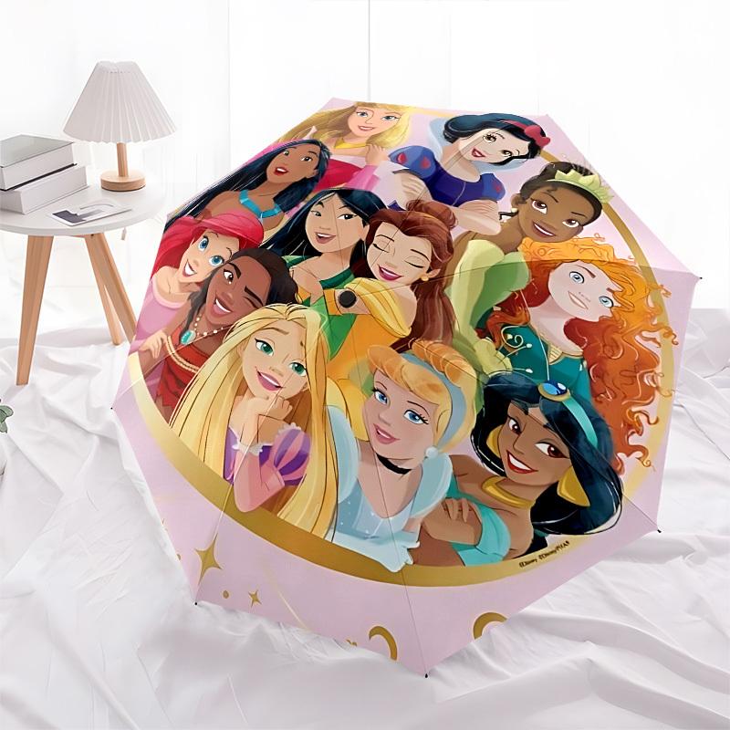 Disney Princesses, Friendship Themed Automatic Opening and Closing Umbrella, Brightly Colored 8-rib Portable Umbrella, Suitable for Men and