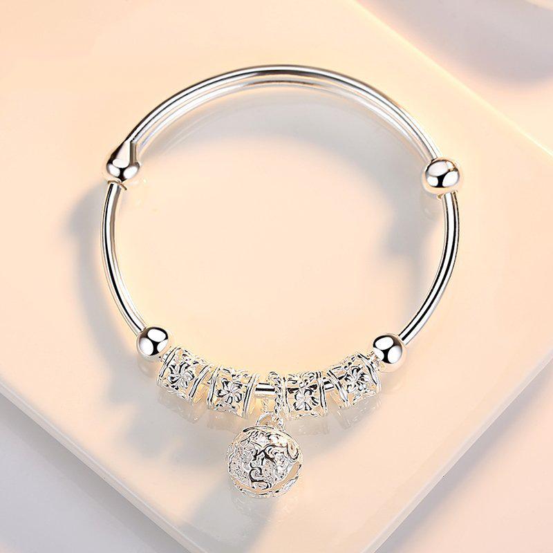 Zhenrong 925 Silver Women's Bracelet: Palace Bell, Japanese & Korean Style, Fashionable Sterling Silver Rotating Bead, Ethnic Style