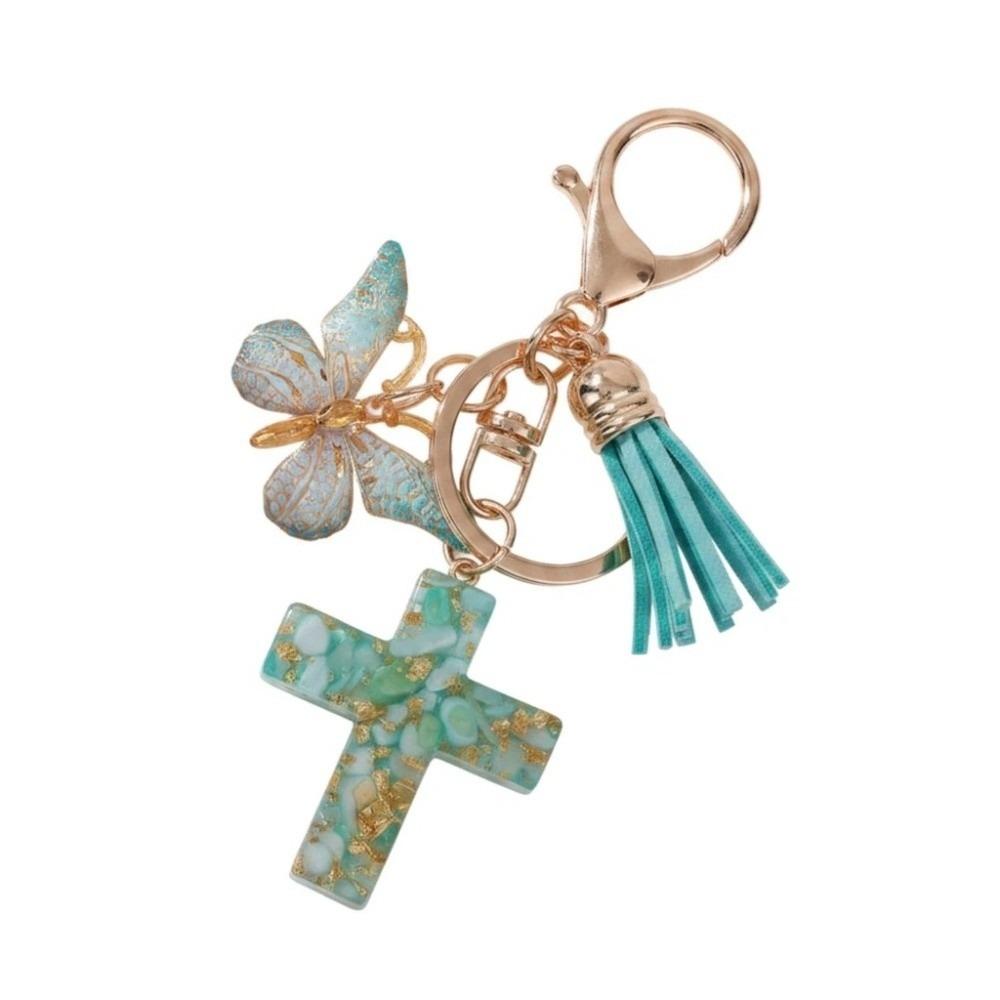 Tassel Butterfly Keychain Resin Bag Hanging Funny Cross Pendant Keychain Key Decor