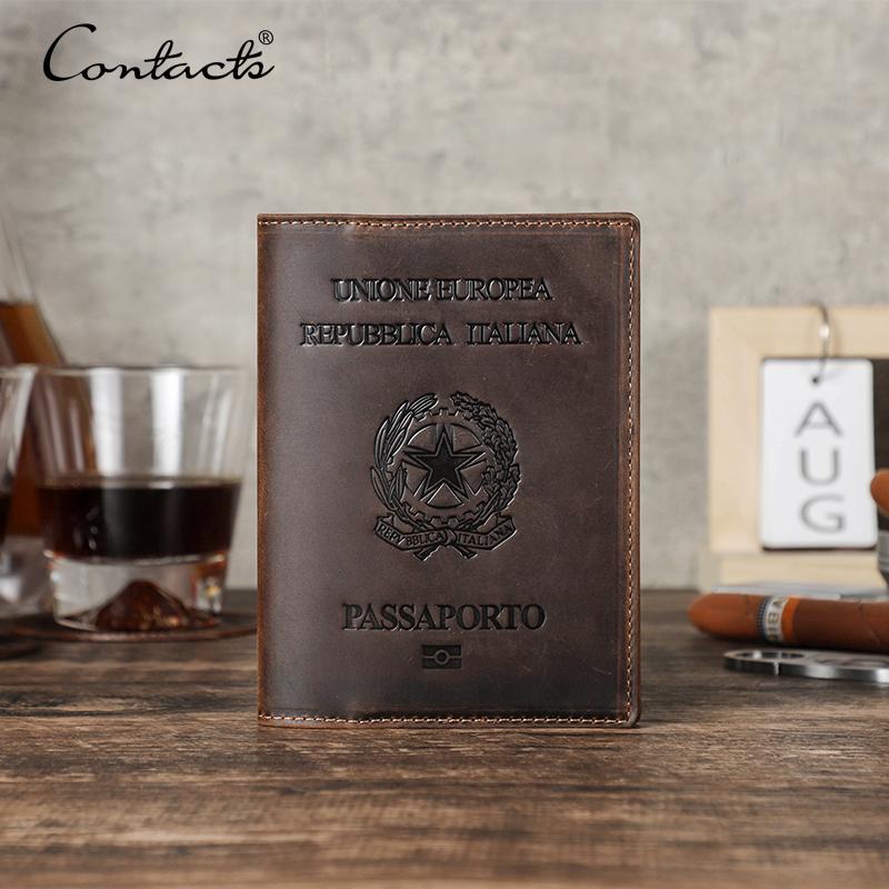 CONTACT'S RFID Passport Wallet Genuine Leather Men Passport Cover Men Women International Travel Accessories Credit Card Holder