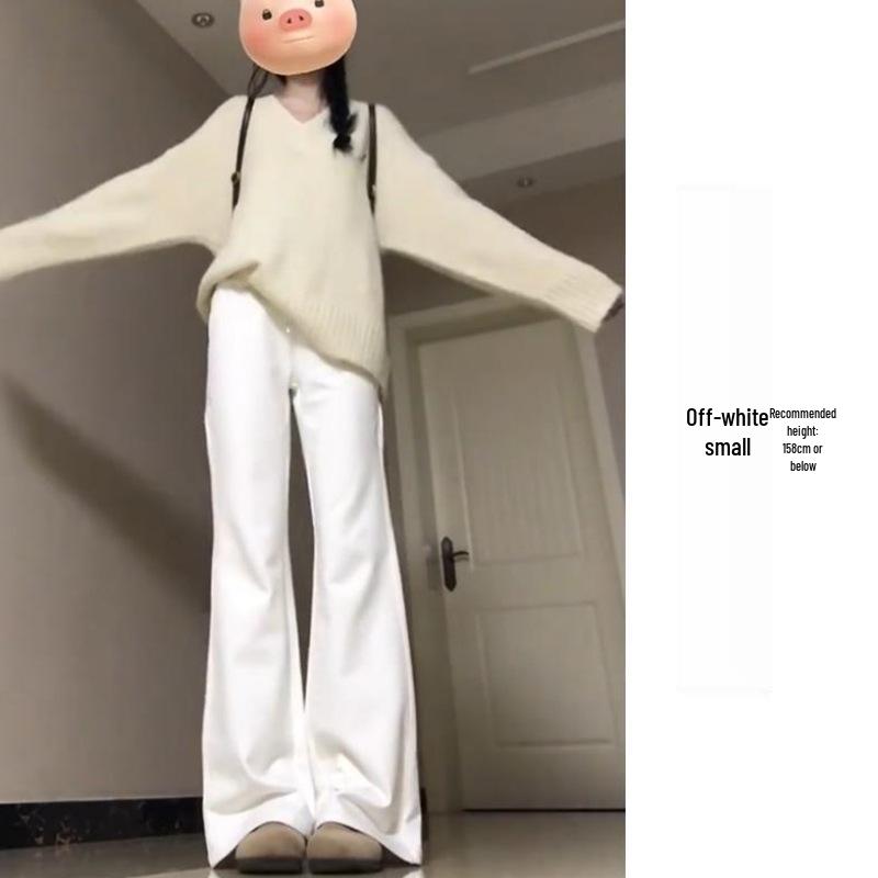 Женские флисовые микро-клеш спортивные штаны с высокой посадкой - Коллекция Весна/Осень/Зима 2025: Слимминг, Повседневные, Утепленные расклешенные брюки.