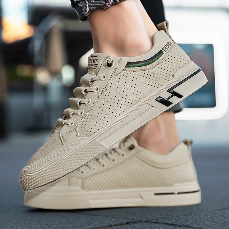 Модные кожаные классические скейт-кеды для мужчин 2024 года, новые простые повседневные туфли для мужчин, кроссовки со шнуровкой для мужчин, модные мужские прогулочные туфли с вырезами